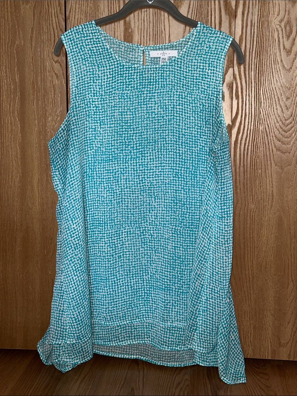 Fever Teal and White Sleeveless Patterned Top